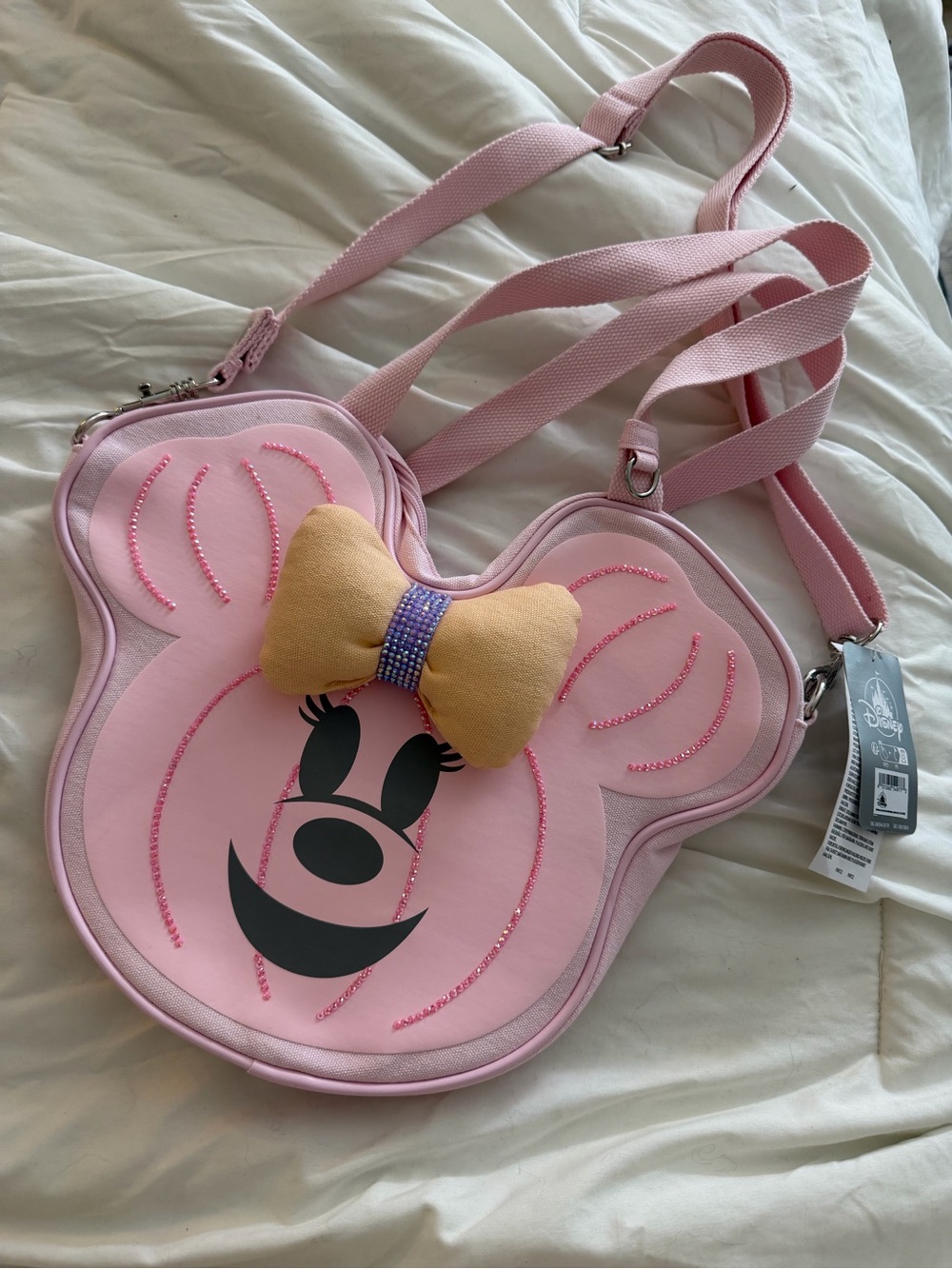 NWT Disney Pink Minnie Mouse Pink Crossbody Bag with custom rhinestones